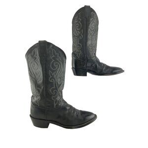 Men's Justin Black Leather Almond Toe Western Cowboy Boots Size 9 3E *WIDE